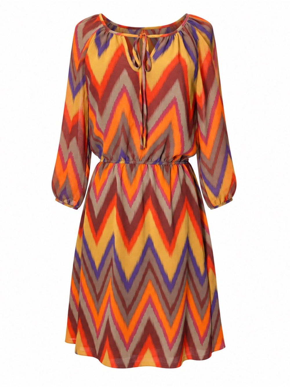 Banana Republic Chevron Ikat Print Boho Dress Size 6 Orange Purple